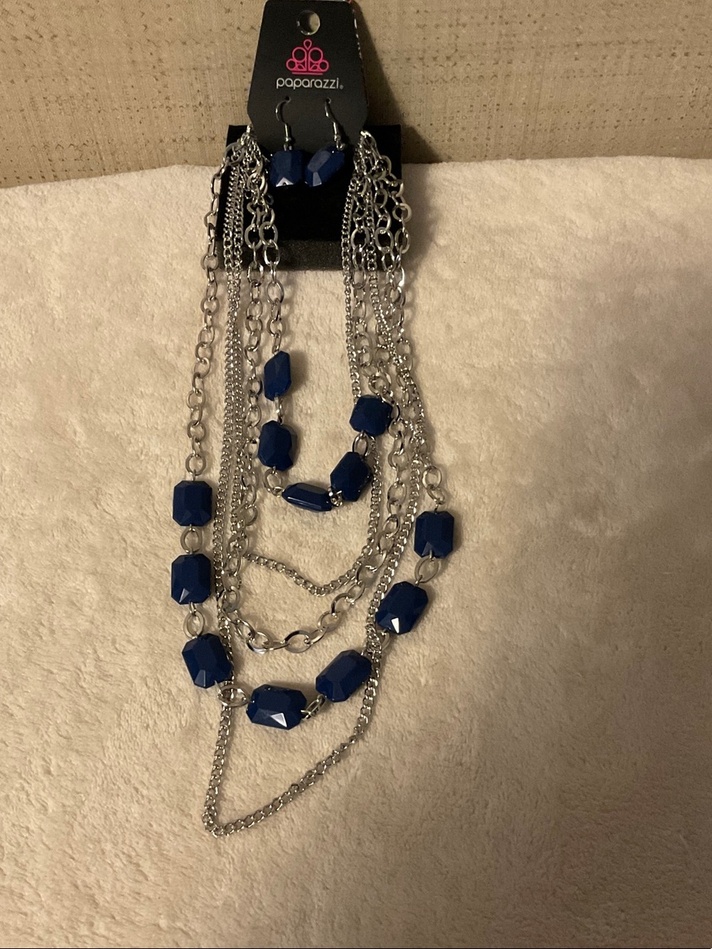 paparazzi Silver-Tone Layered Necklace with Royal Blue Beads